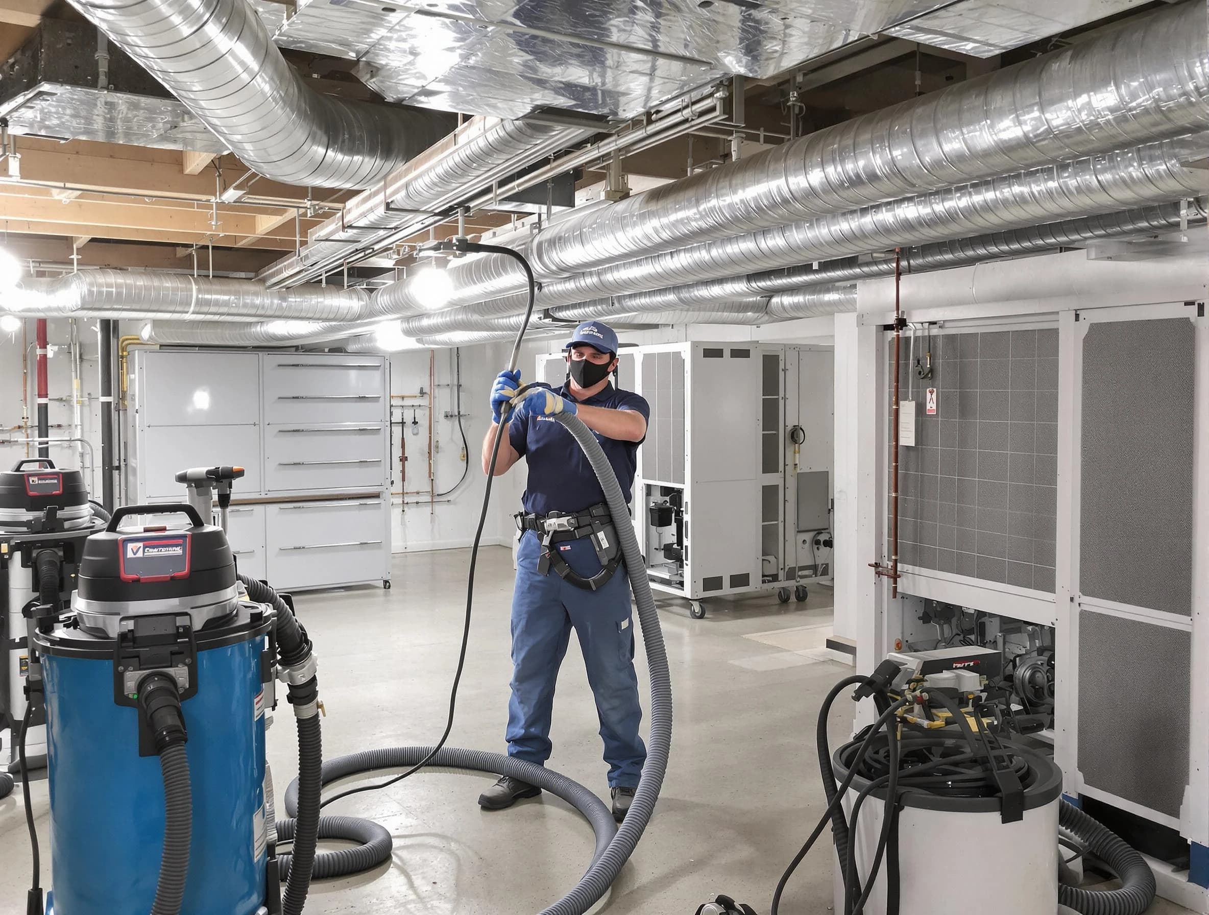 Lake Forest Air Duct Cleaning specialist performing thorough central air duct cleaning for improved system efficiency in Lake Forest