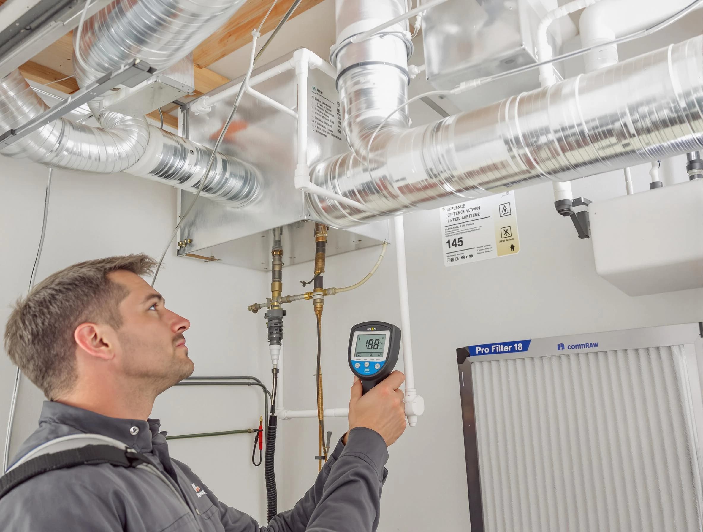 Lake Forest Air Duct Cleaning expert conducting detailed filter system inspection using diagnostic tools in Lake Forest