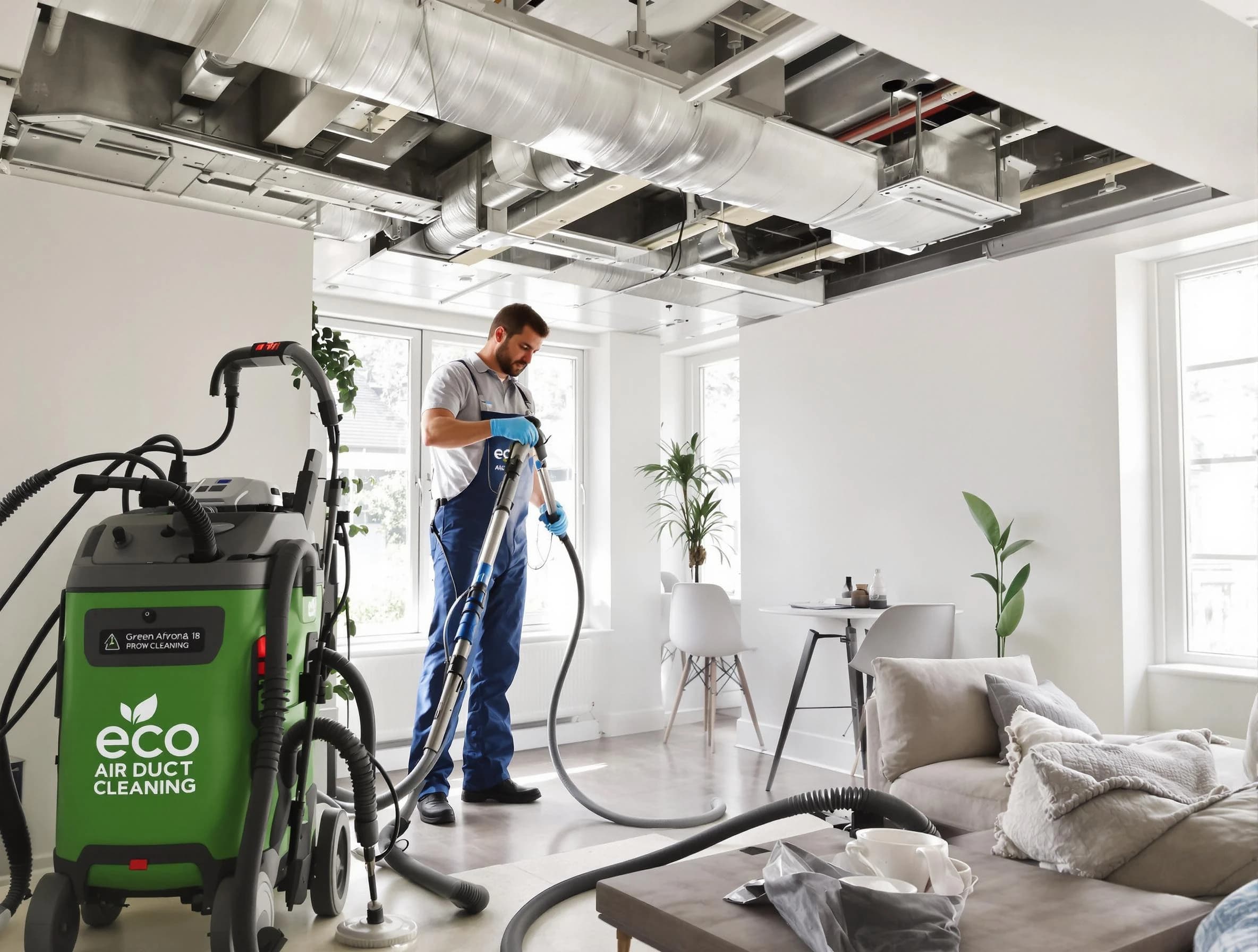 Lake Forest Air Duct Cleaning technician performing eco-friendly duct cleaning using sustainable methods in Lake Forest