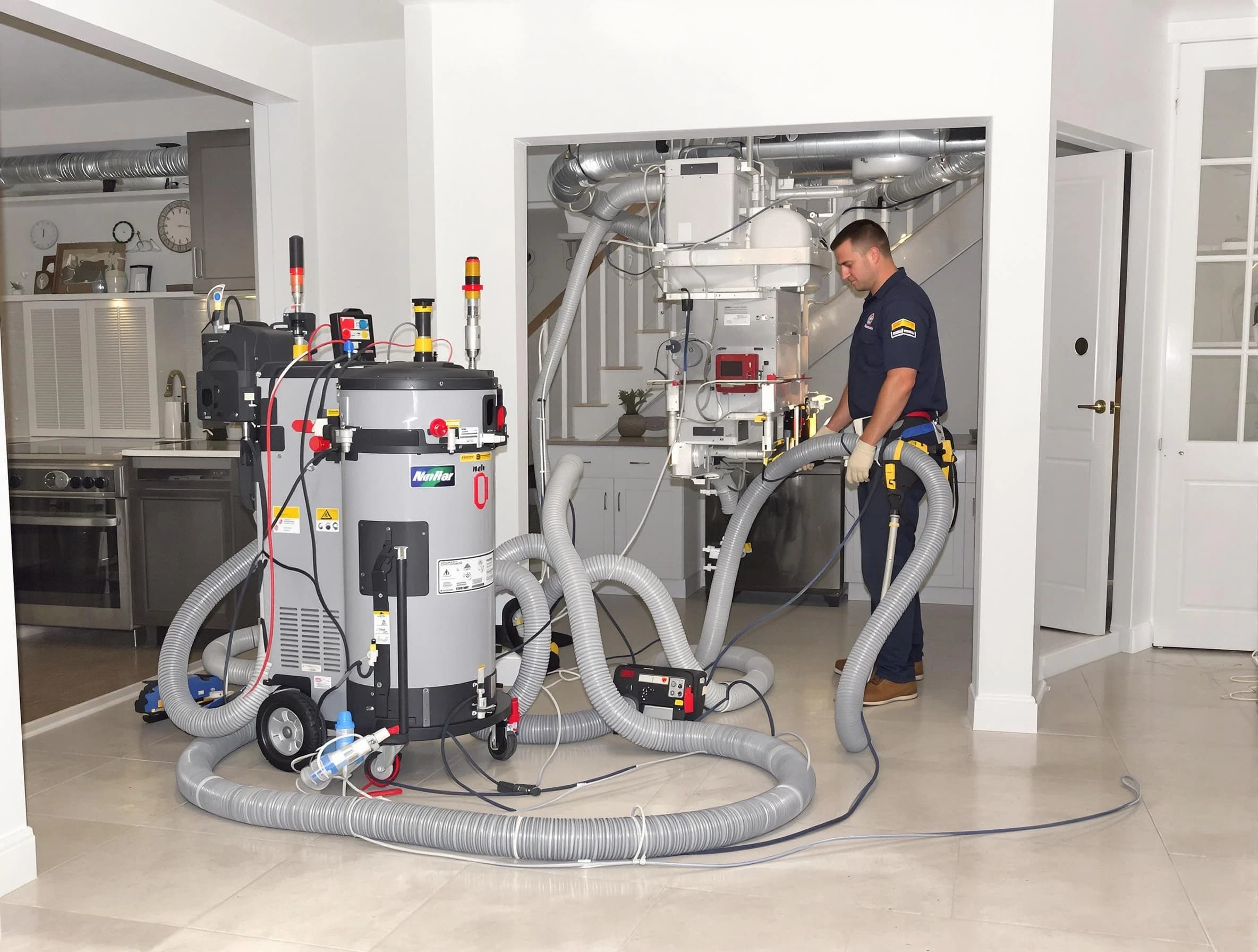 Lake Forest Air Duct Cleaning technician operating negative pressure cleaning equipment for thorough duct maintenance in Lake Forest