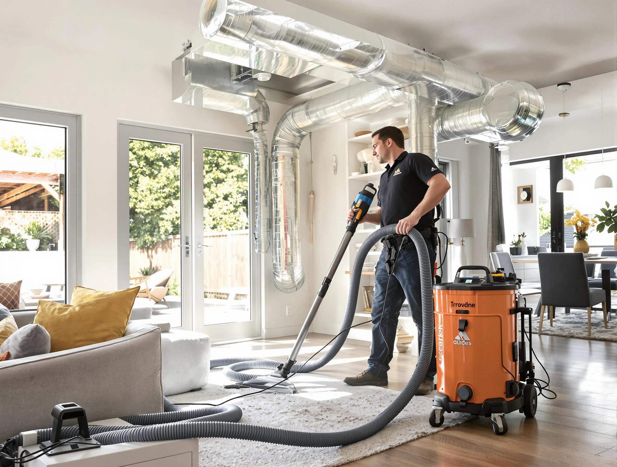 Lake Forest Air Duct Cleaning specialist performing thorough residential duct cleaning using advanced equipment in Lake Forest