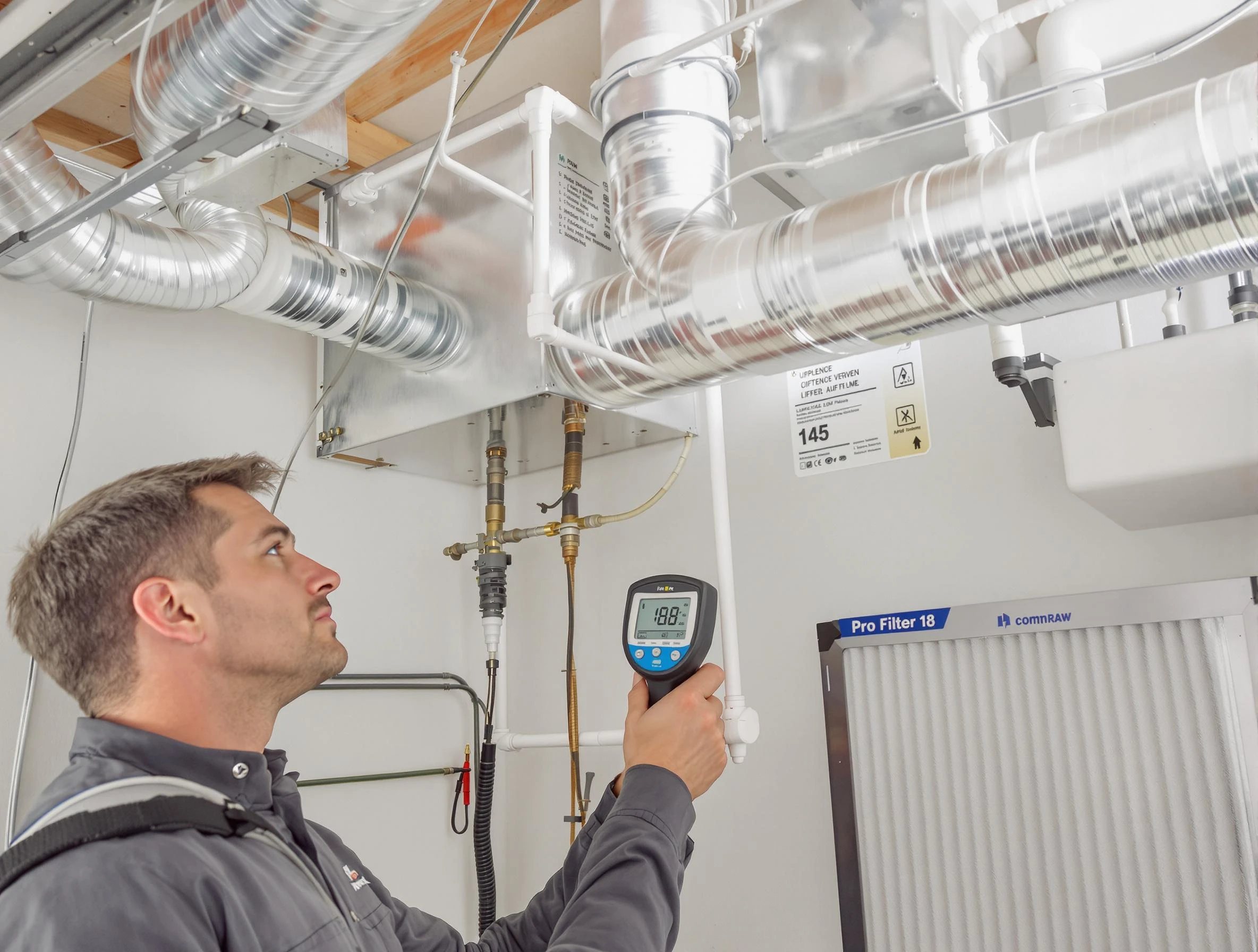 Lake Forest Air Duct Cleaning expert conducting detailed filter system inspection using diagnostic tools in Lake Forest